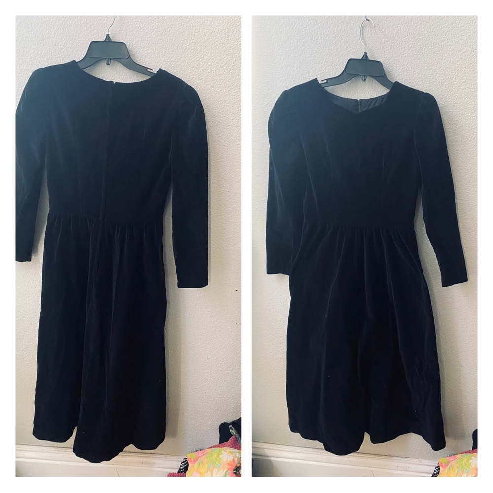 MEADOWBANK vintage black velvet long pouf sleeve midi dress womens 6